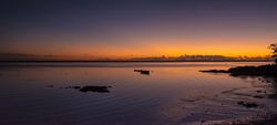 Wide shot of beautiful purple and orange sunrise