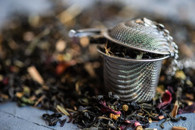 Floral tea in a mesh infuser