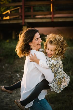 Mother with her daughter at beach