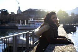 cheerful woman in harbor