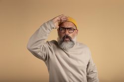 Portrait of man with serious concentrated facial expression