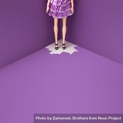 Doll standing in light corner in purple room 4ARJYb
