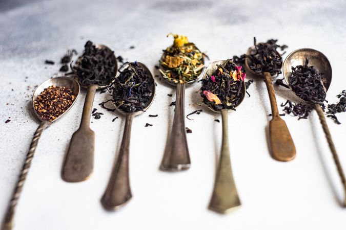 Loose leaf tea in vintage spoons