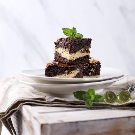 Sliced Chocolate Brownie Cake with Cream Cheese Filling