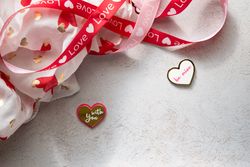 Valentine's Day concept with hearts. Flat Lay