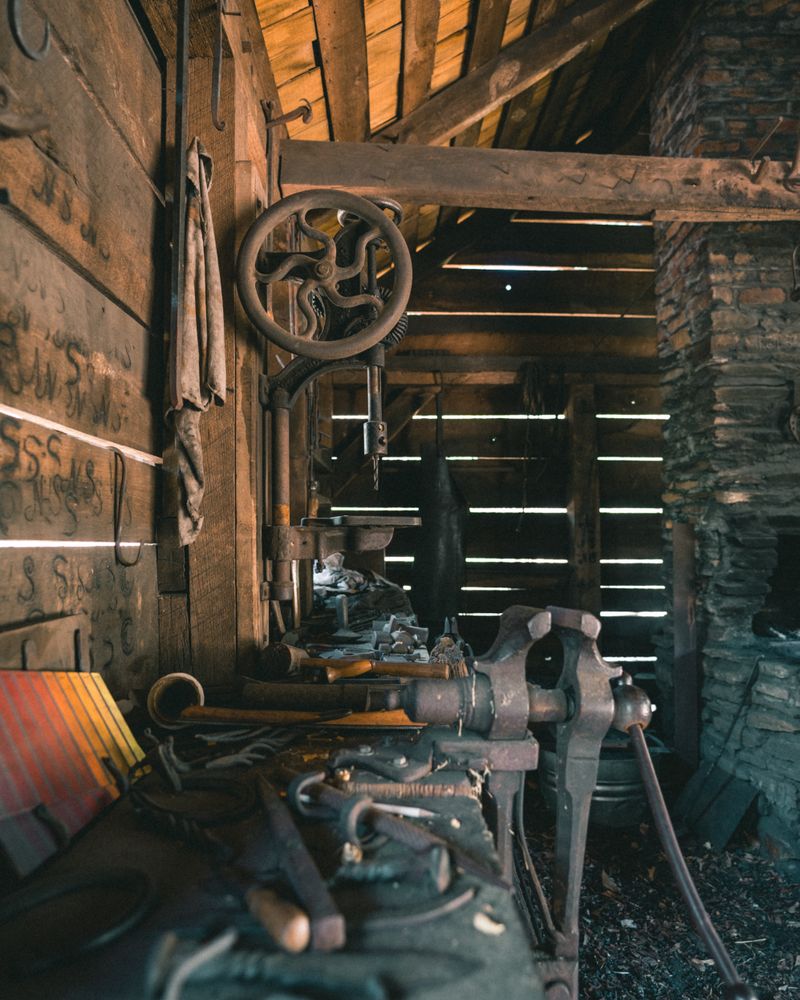 Old rusted atelier with equipment