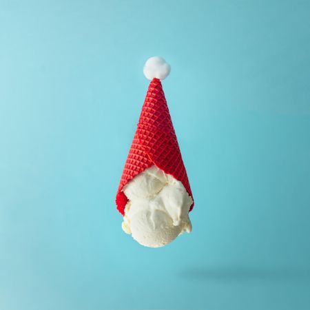 Santa Claus hat made of upside down vanilla ice cream
