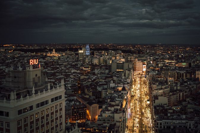 Aerial view of Madrid cityscape in Spain