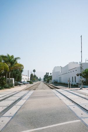 Train tracks in California on sunny day