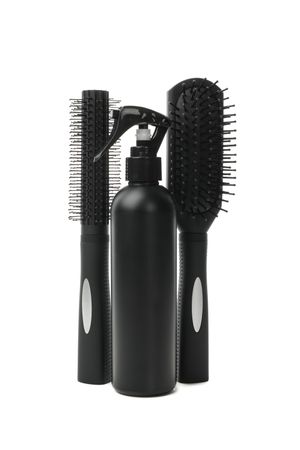 Different hairdresser accessories isolated on blank background