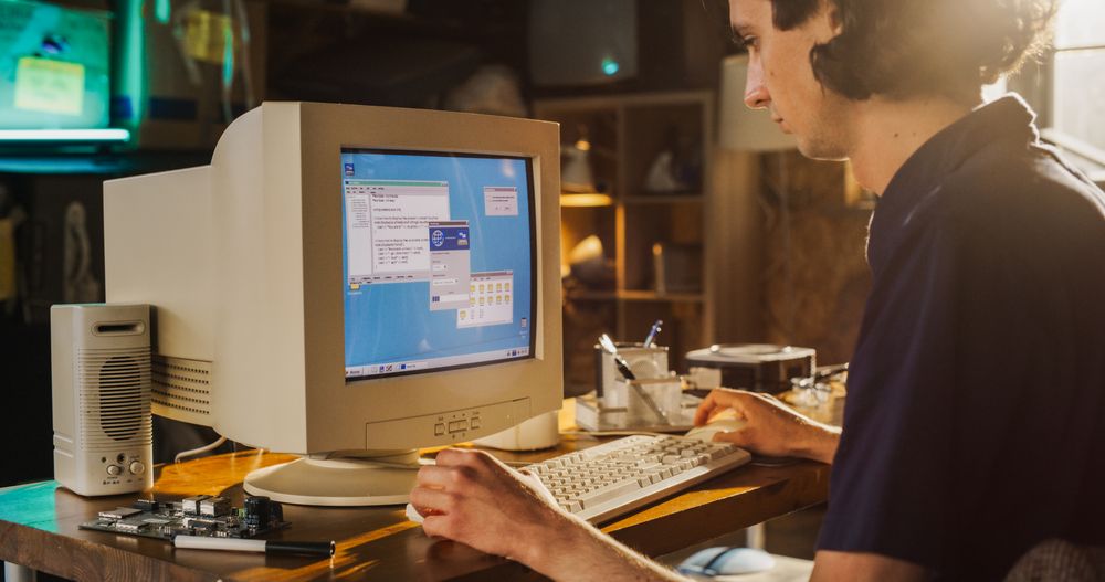 Young Programmer Connecting World Wide Web Via Early Internet Software, Exploring Global Network.