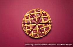 Sliced raspberry pie with a lattice crust. Tasty classic dessert 4mDrX5