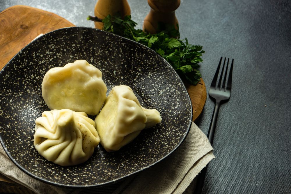 Plate of traditional Georgian khinkali dumplings
