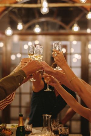 Group of friends toasting with champagne glasses
