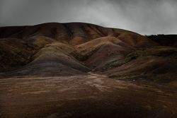 Shot looking up at hills in Mauritius on overcast day