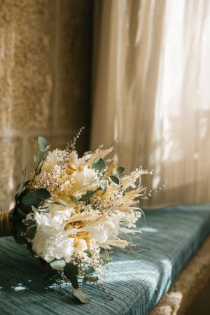 Elegant bouquet on soft cushion