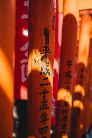 Close-up shot of red Torii