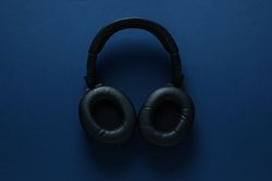 Concept of listening audio, music with headphones