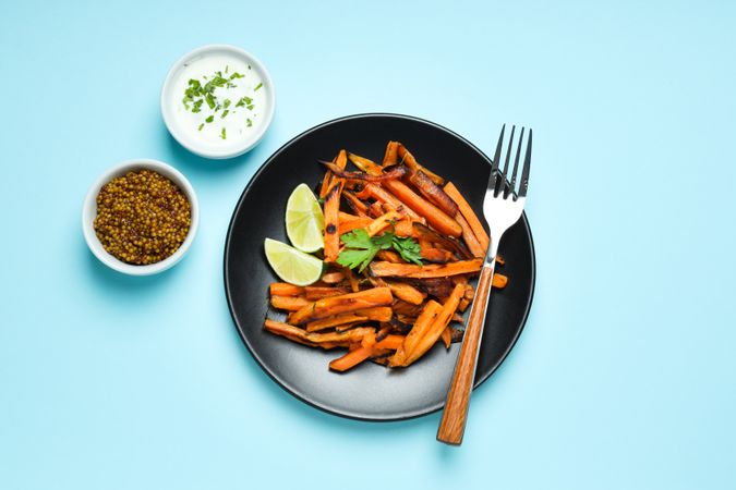 Concept of tasty food - sweet potato fries