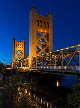 Tower Bridge of Sacramento illuminated at dusk