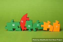 Puzzle pieces spelling “memory” on green background 49zWEb