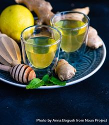 Detox drinks with lemon, ginger and mint with copy space 5kev6b