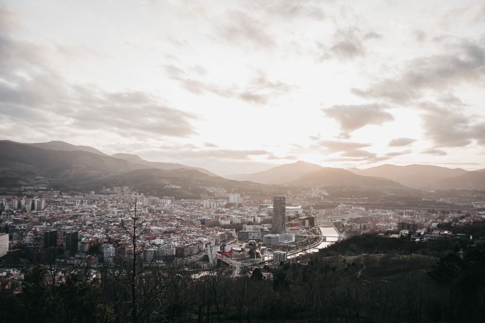 Cloudy sky over city on gray morning