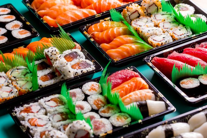 Tasty sushi served in a table
