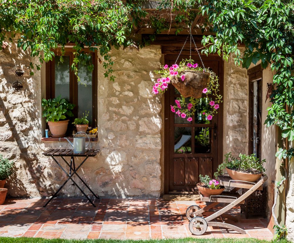 Beautiful patio of house with green foliage