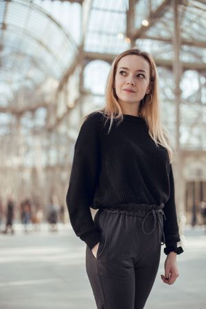 elegant woman walking in Crystal Palace