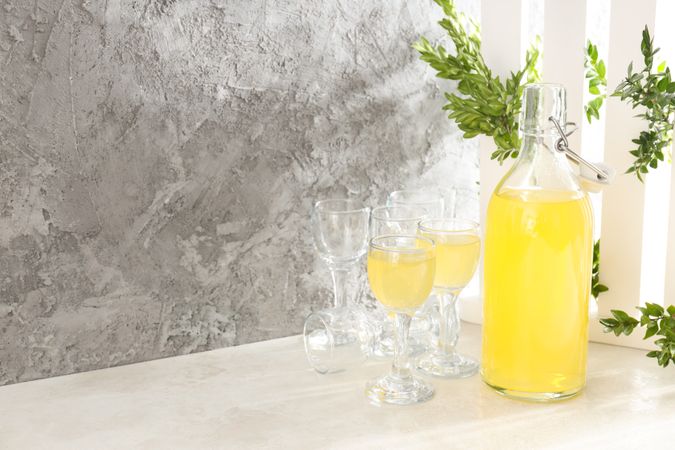 Concept of tasty drink, Limoncello, space for text