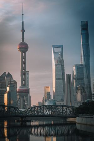 Cityscape of Shanghai at sunset
