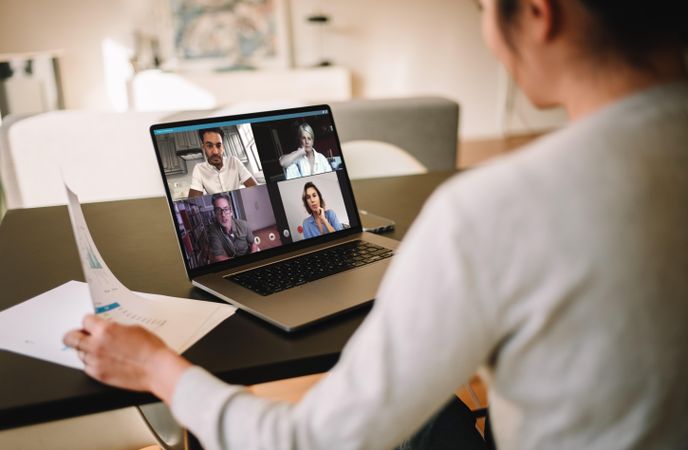 Group of business people working from home having a video conference