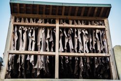 Dirty textile hanging in construction