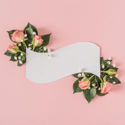 Paper card note with pastel pink rose flowers background