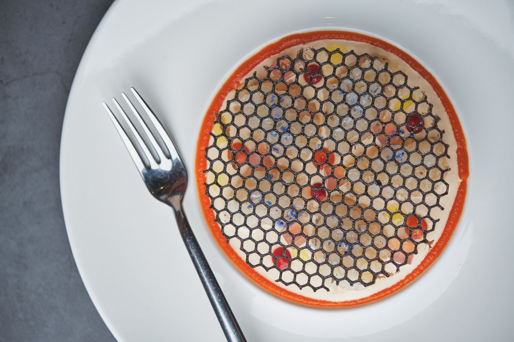 Delicious squid carpaccio with elegant squid ink grating