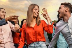 Joyful gathering of friends outdoors