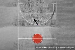 Basketball in greyscale seen from the above with Japanese flag used as an inspiration 4MVxkb
