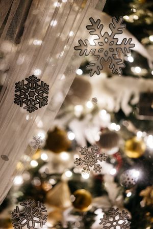 Bright Christmas tree in cozy room