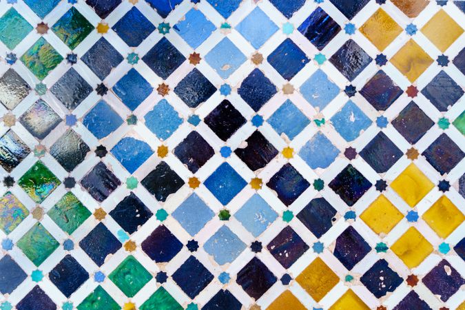 Colorful tiled walls in the Alhambra of Granada