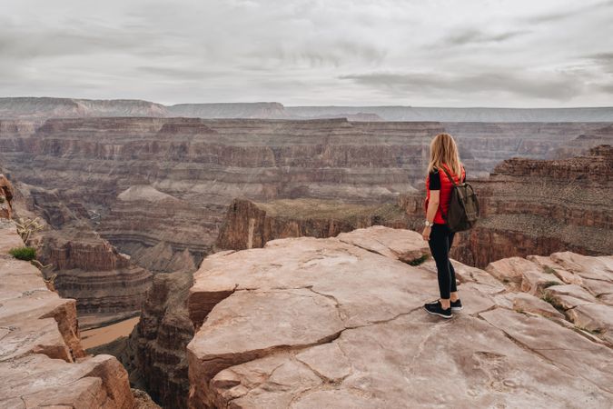 Calm female looking at pictorial landscape