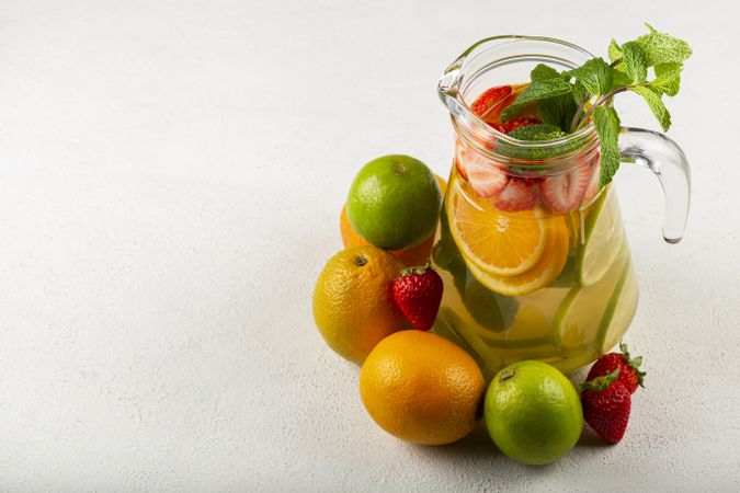 Water flavored with fresh summer fruit.