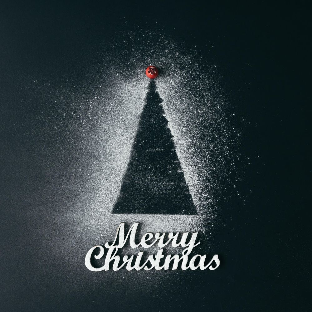Christmas tree with sugar snow on dark background