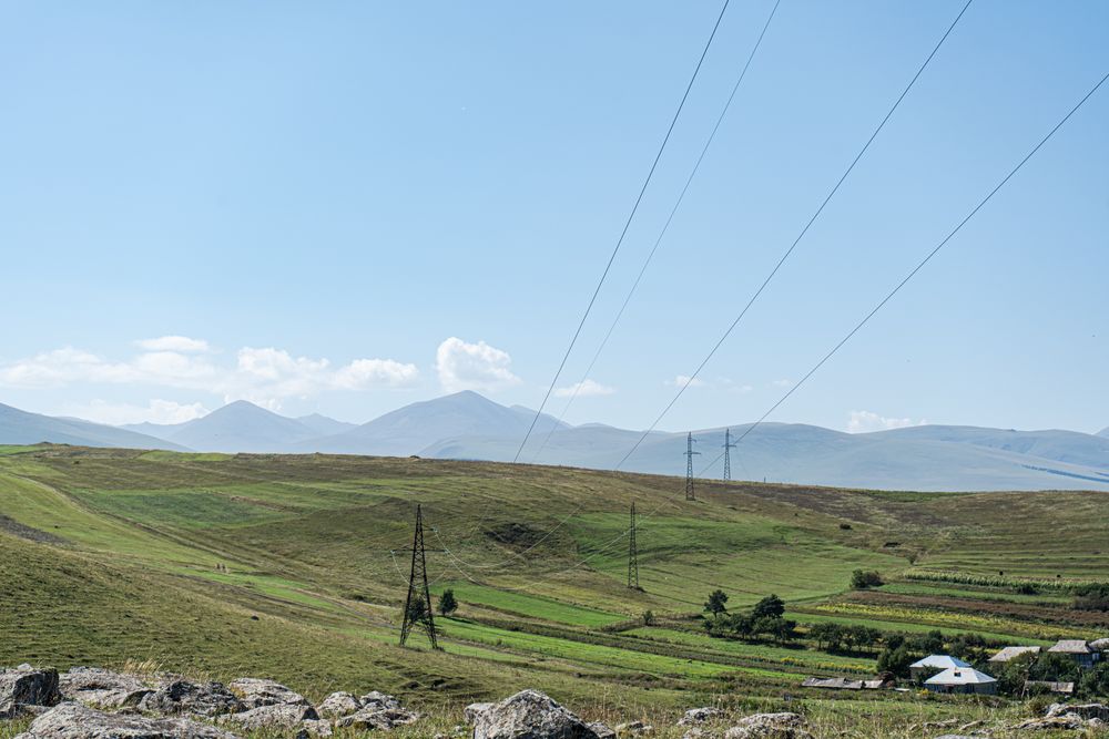 High voltage electricity tower landscape