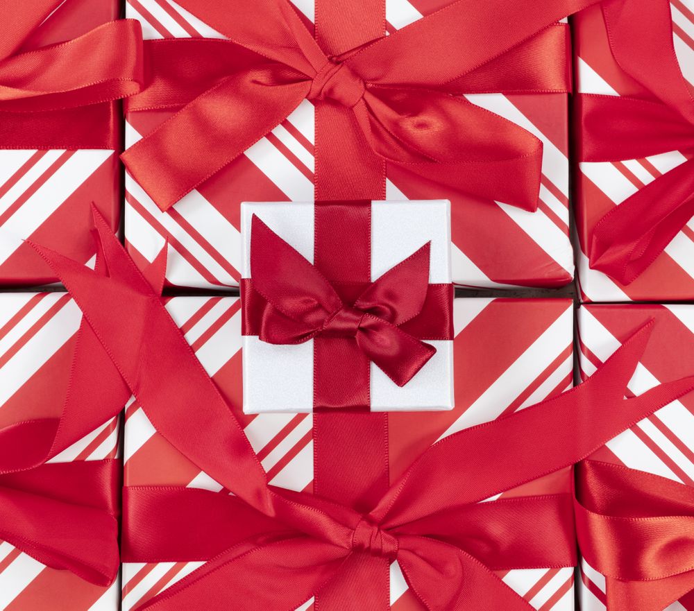 Christmas red gift boxes for holiday background