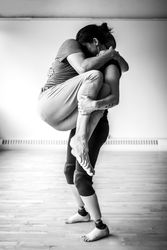 MONTREAL, QUEBEC, CANADA – August 29 2018- A dancer with prosthetic legs holds another dancer