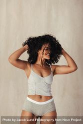 Body positive young woman celebrating her natural body in underwear 5QRNG4