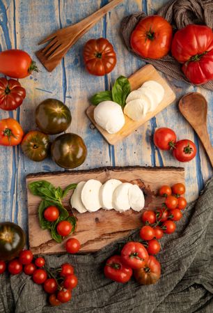 Salad ingredients on board and napkin