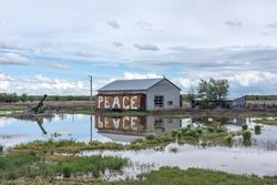 Abandoned barn with “PEACE” sign in rural Colorado k4Mzzb