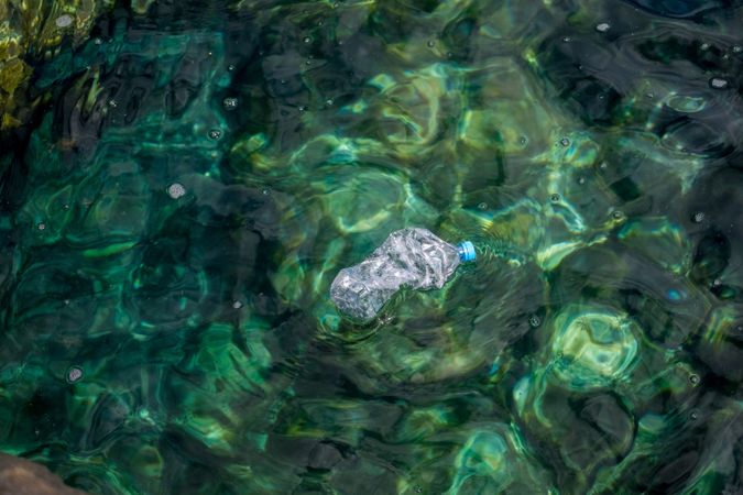 Plastic bottle floating on water
